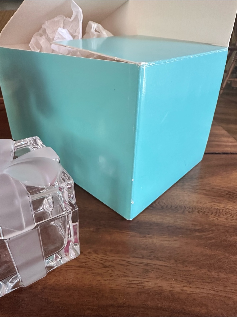 Tiffany & Co Crystal 3x3 Trinket Box Frosted Bow Jewelry Box w/ Tiffany Blue Box - Picture 11 of 12